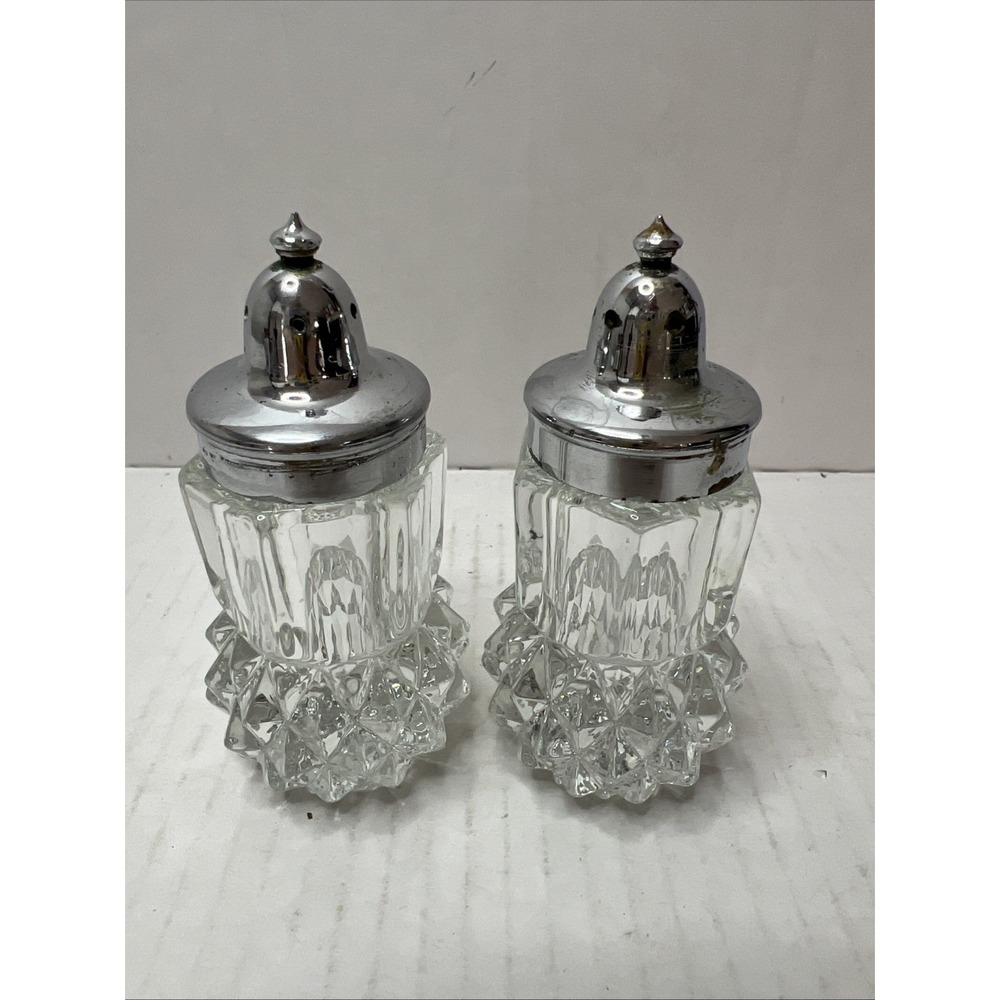 VINTAGE ~DIAMOND CUT GLASS SALT & PEPPER SHAKERS